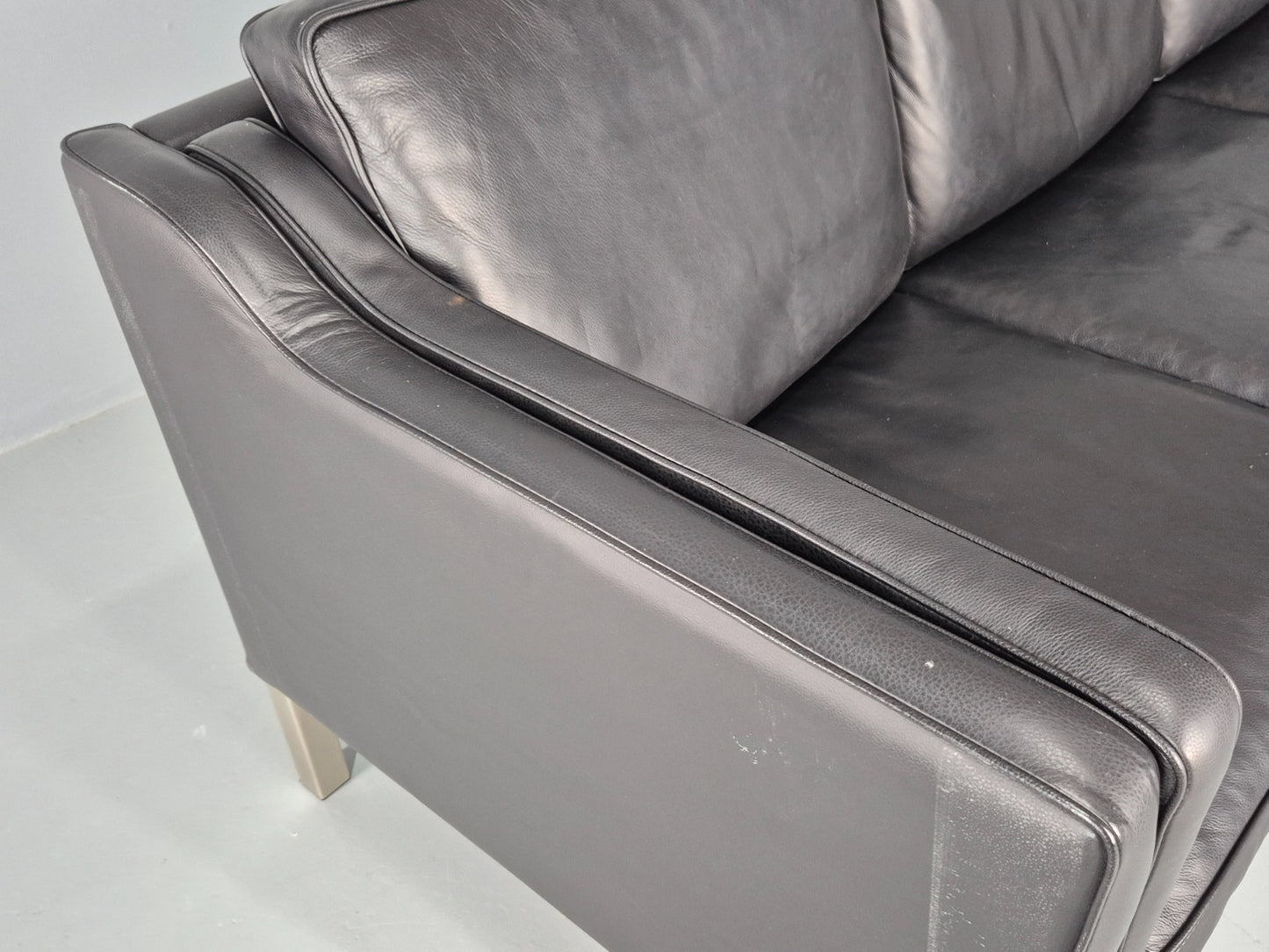 Vintage 3 Seat Sofa Danish Black Leather Mid Century Retro 1980s EB10463 M3SS12