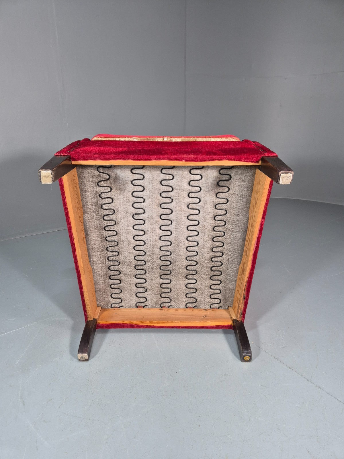 Wing Back Lounge Chair Red Velour Danish 1960s Georgian Style EB10754 VCLO9