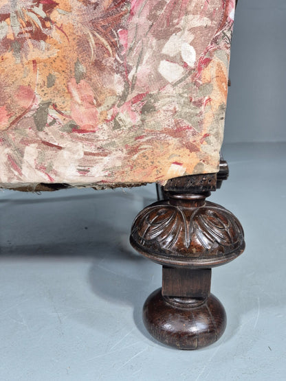 Vintage Carved Oak Chair Floral Fabric 1940s Traditional Curved EB10752 VCAR5