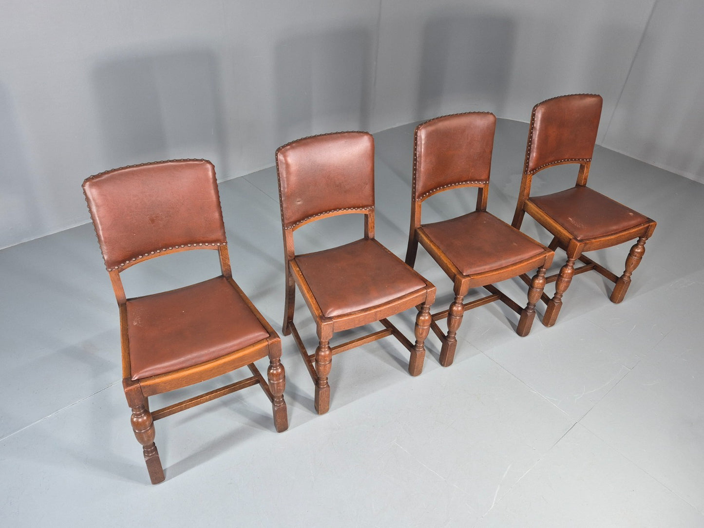 4 1930s Dining Chairs Oak and Rexine British EB11010 VDIN4