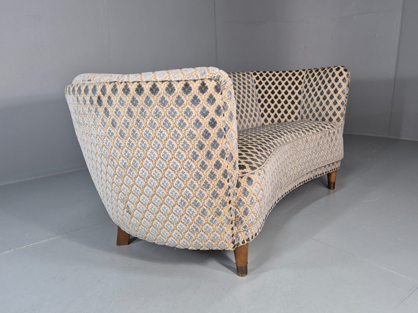 Vintage Three Seater Danish Banana Sofa 1930s Art Deco Cut Cotton EB10782 V3SS9