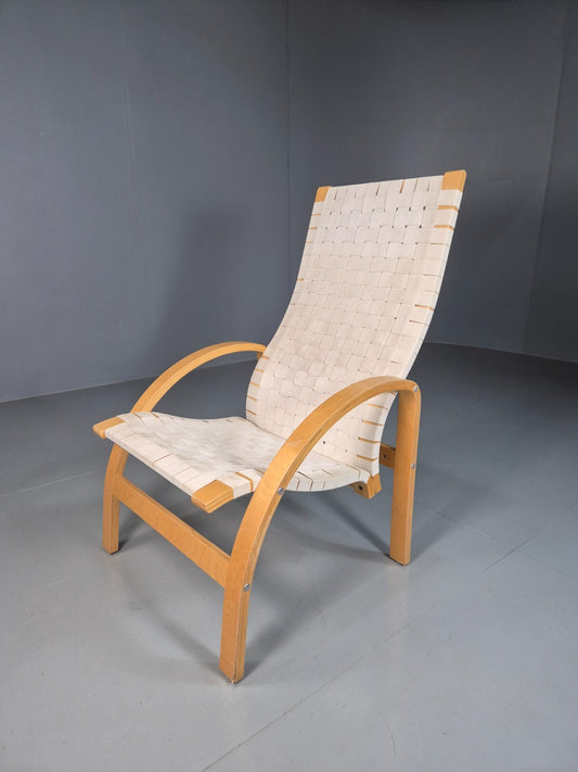 Vintage Danish Lounge Chair Canvas Bentwood Aalto Style 1980s Retro EB8240 MBEN0