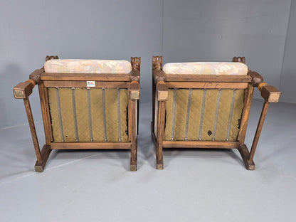 2 Vintage Danish Lounge Chairs Floral Beige Cotton Oak Frame Baroque EB8952 VCLO - UKDK FURNITURE