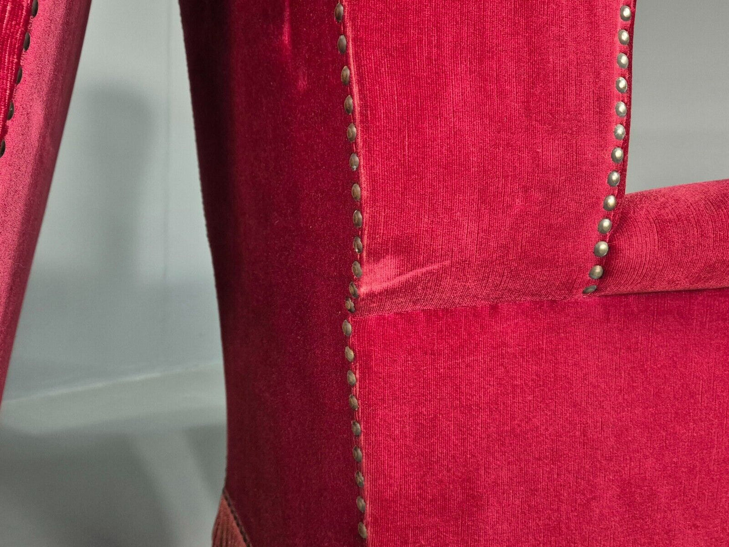 Pair Vintage Danish Wing Back Red Velour Studded Armchairs EB8059 VCLO - UKDK FURNITURE