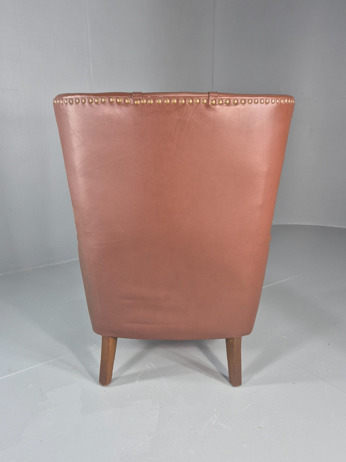 Vintage Mid Century Wing back lounge Chair danish brown Vinyl  EB11818 MNOR11