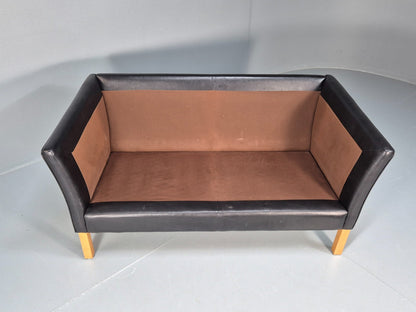 Retro Danish Two Seater Sofa Danish Black Leather 1980s MCM EB10120 M2SS7