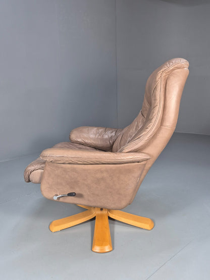 Vintage Danish Swivel and Recline Lounge Chair Beige Leather 1980s EB8889 MSWI - UKDK FURNITURE