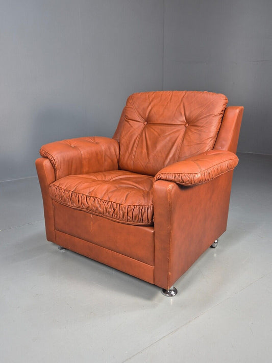 Vintage Danish Lounge Char Tan Leather 1970s Retro MCM EB8478 MNOR - UKDK FURNITURE