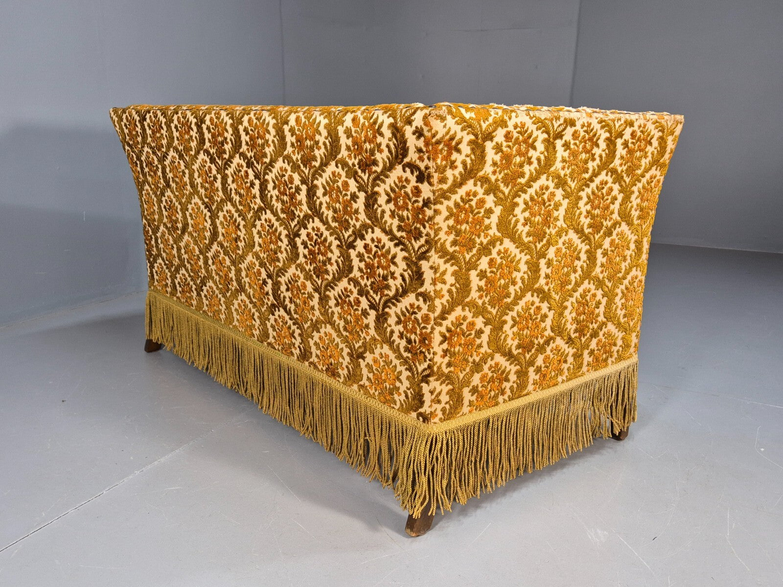 Vintage Danish 2 Seat Sofa Compact and Boxy Gold Moquette Tassels EB9588 V2SS - UKDK FURNITURE