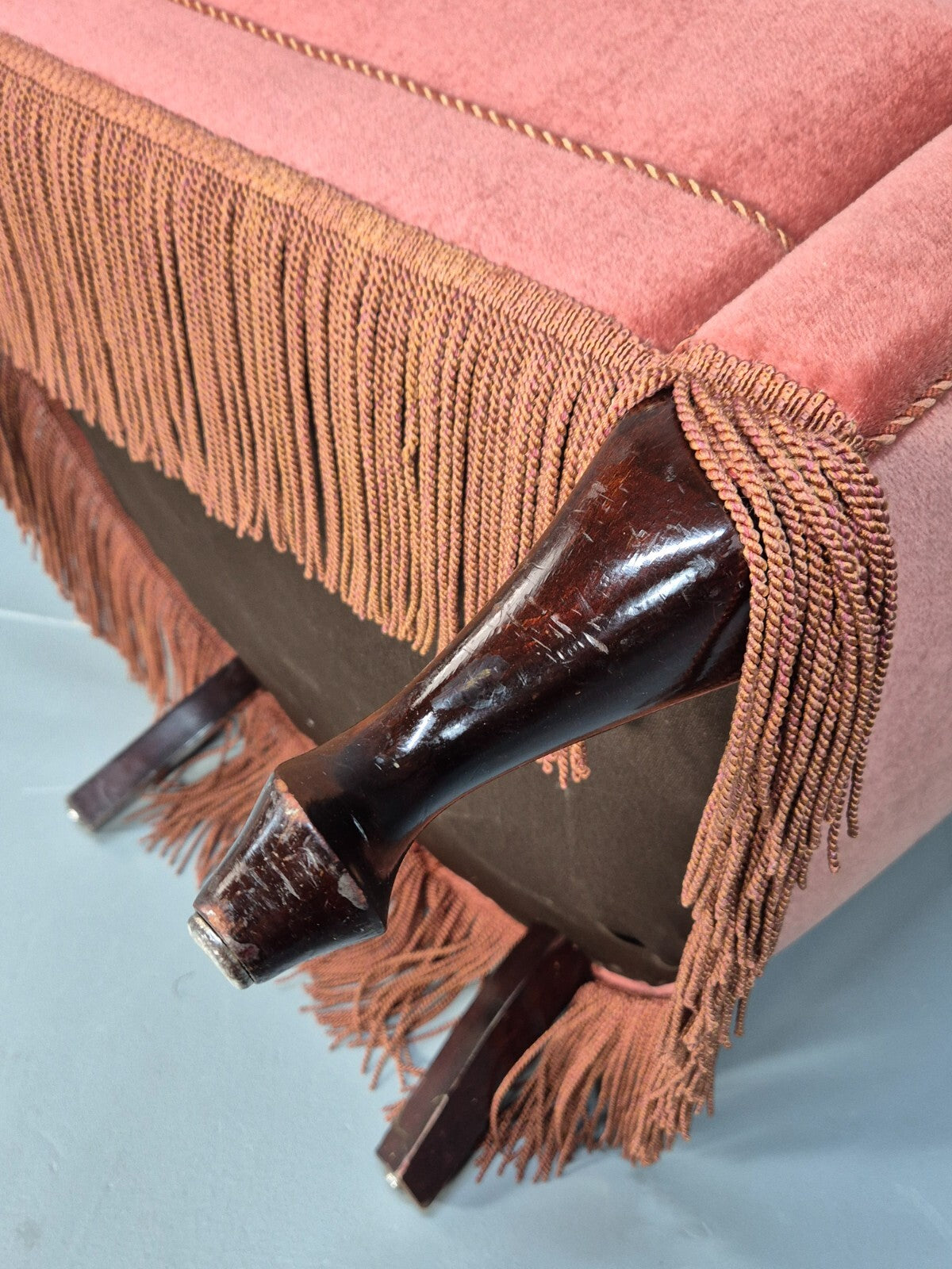 Vintage Danish Art Deco Tub Chair in Pink Velour with Tassels EB9650 VCLO - UKDK FURNITURE