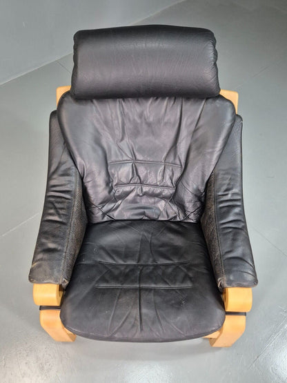 Vintage Danish Lounge Chair Black Leather Bentwood Skippers Retro EB7591 MBEN - UKDK FURNITURE