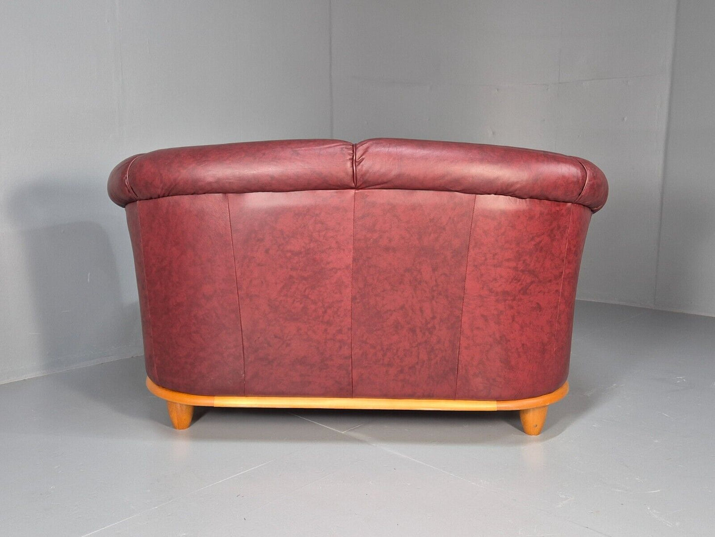 Vintage Danish 2 Seat Sofa Red Leather Wood Trim 1990s Retro EB8567 M2SS - UKDK FURNITURE