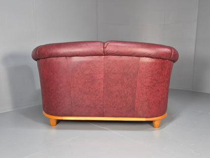 Vintage Danish 2 Seat Sofa Red Leather Wood Trim 1990s Retro EB8567 M2SS - UKDK FURNITURE
