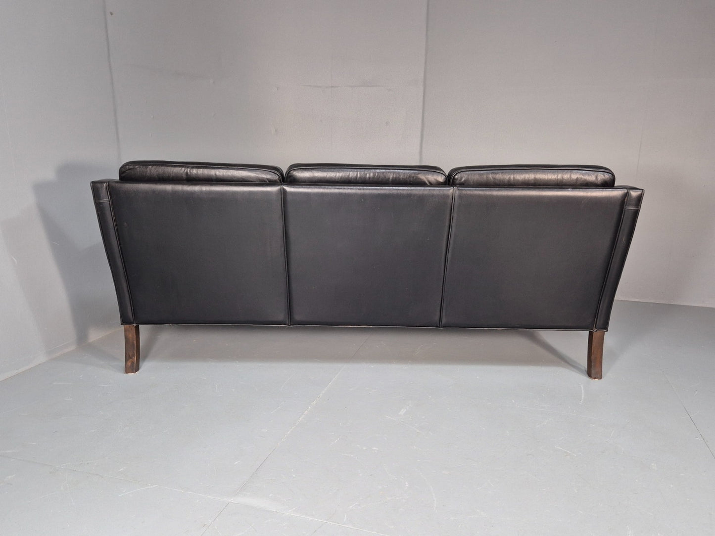 Vintage Three Seat Sofa Black Leather Danish 1960s Mid Century EB10208 M3SS16