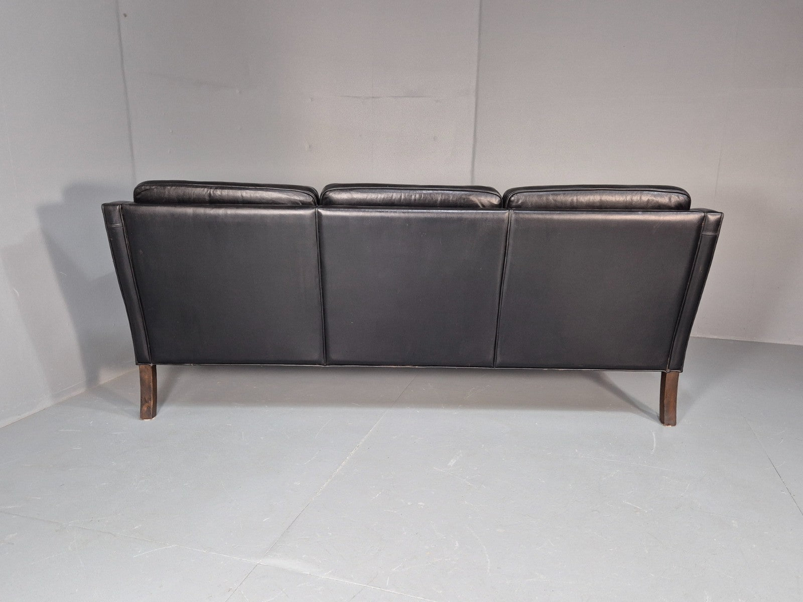 Vintage Three Seat Sofa Black Leather Danish 1960s Mid Century EB10208 M3SS16