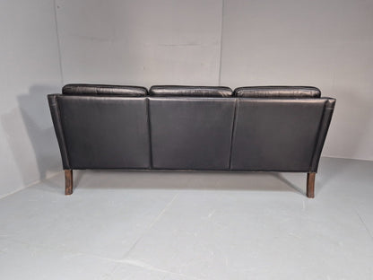 Vintage Three Seat Sofa Black Leather Danish 1960s Mid Century EB10208 M3SS16