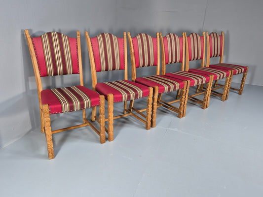 6 Vintage Kjaernulf Style Dining Chairs Oak Red Wool 1970s Retro EB9535 MDIN - UKDK FURNITURE