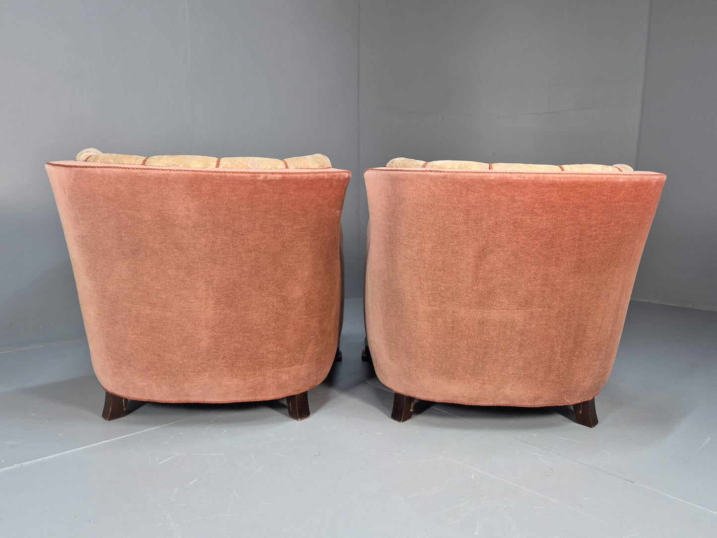 2 Vintage Danish Pink and Cream Art Deco Lounge Chairs 1940s EB9667 VCLO - UKDK FURNITURE