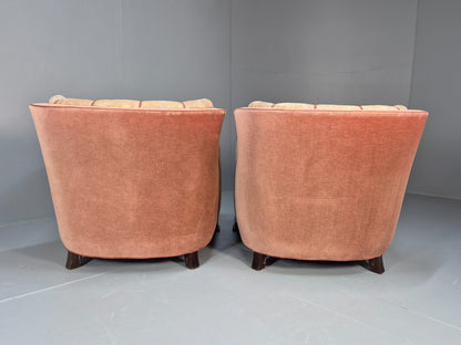 2 Vintage Danish Pink and Cream Art Deco Lounge Chairs 1940s EB9667 VCLO - UKDK FURNITURE