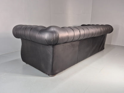 Four Seater Chesterfield Black Leather Feather Cushions Quality EB11229 VCHE15