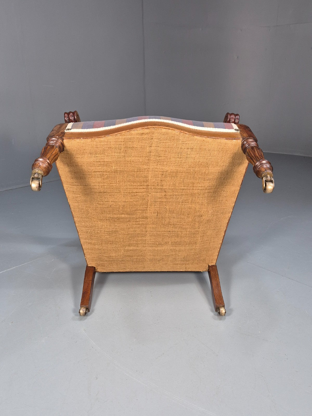 Antique Mahogany Lounge Chair Striped Cotton Upholstery EB10625 VCLO9