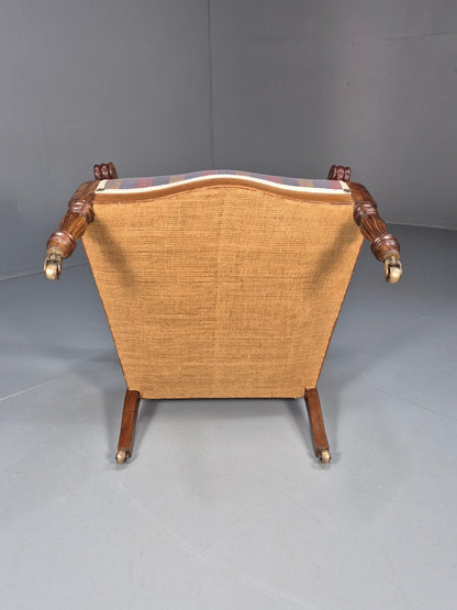Antique Mahogany Lounge Chair Striped Cotton Upholstery EB10625 VCLO9
