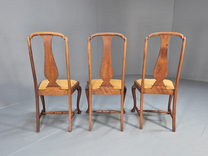 3 Walnut Queen Anne Style Dining Chairs Cabriole Pad Feet Splat Back EB9699 VDIN - UKDK FURNITURE