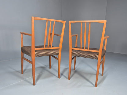 2 Gordon Russell Carver Dining Chairs Teak Green and Cream Wool MCM EB9748 MDIN - UKDK FURNITURE