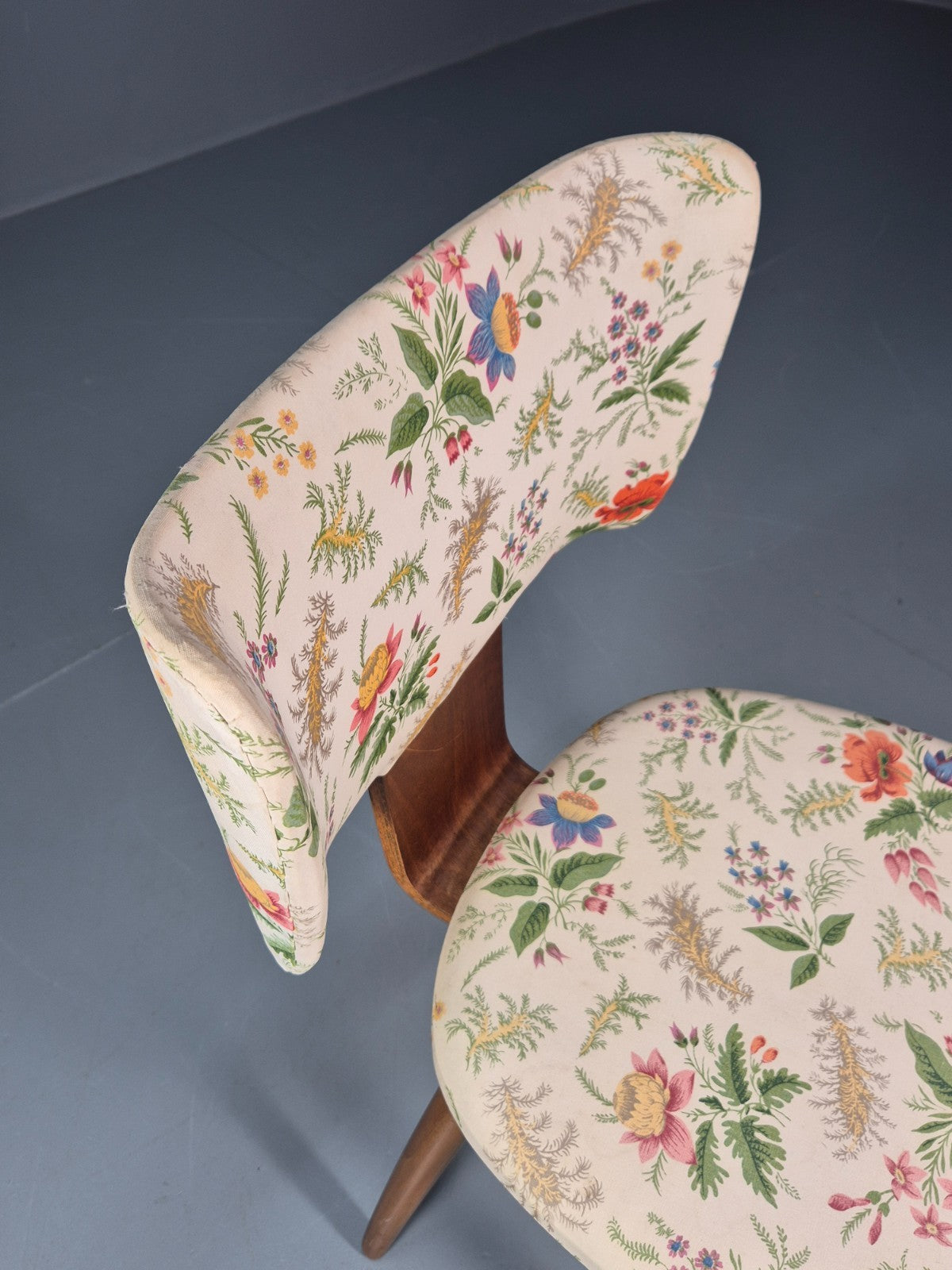 Retro 1950s Dining Chair Teak Bentwood Floral MCM Vintage EB10937 MNOR9