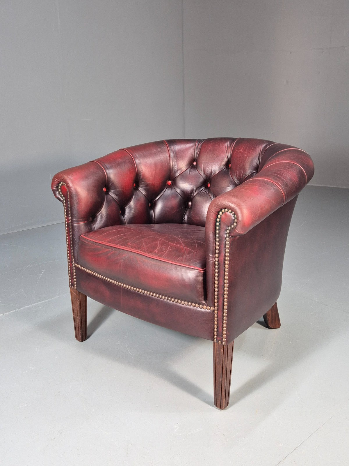 Leather Club Chair Danish Vintage Oxblood Buttoned 1980s Repro EB10756 VLEA0
