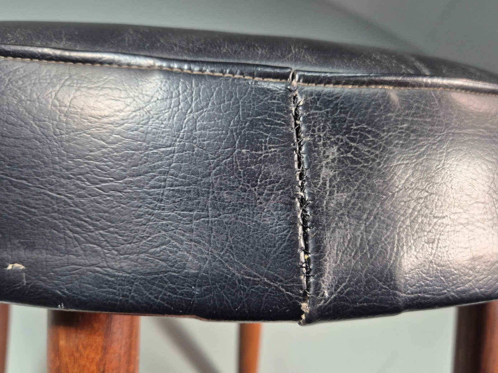 1960s Circular Footstool Danish Vinyl and Teak Retro MCM EB10883 MFOO7