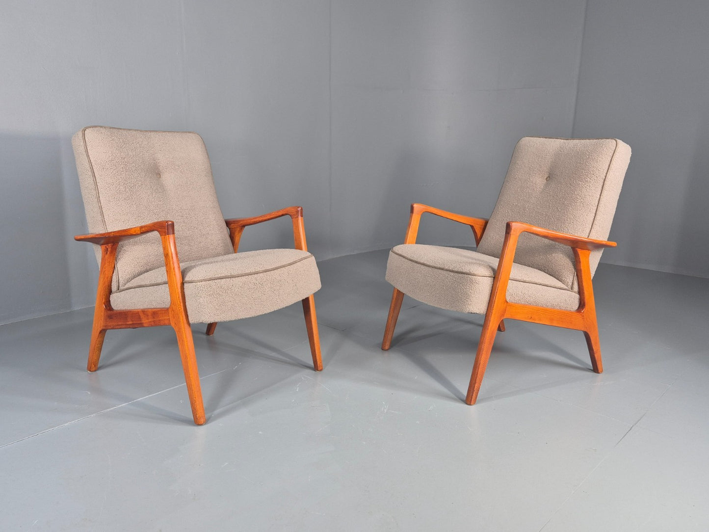2 Vintage Mid Century Lounge Chairs Teak Frames New Upholstery  EB11086 MNOR11