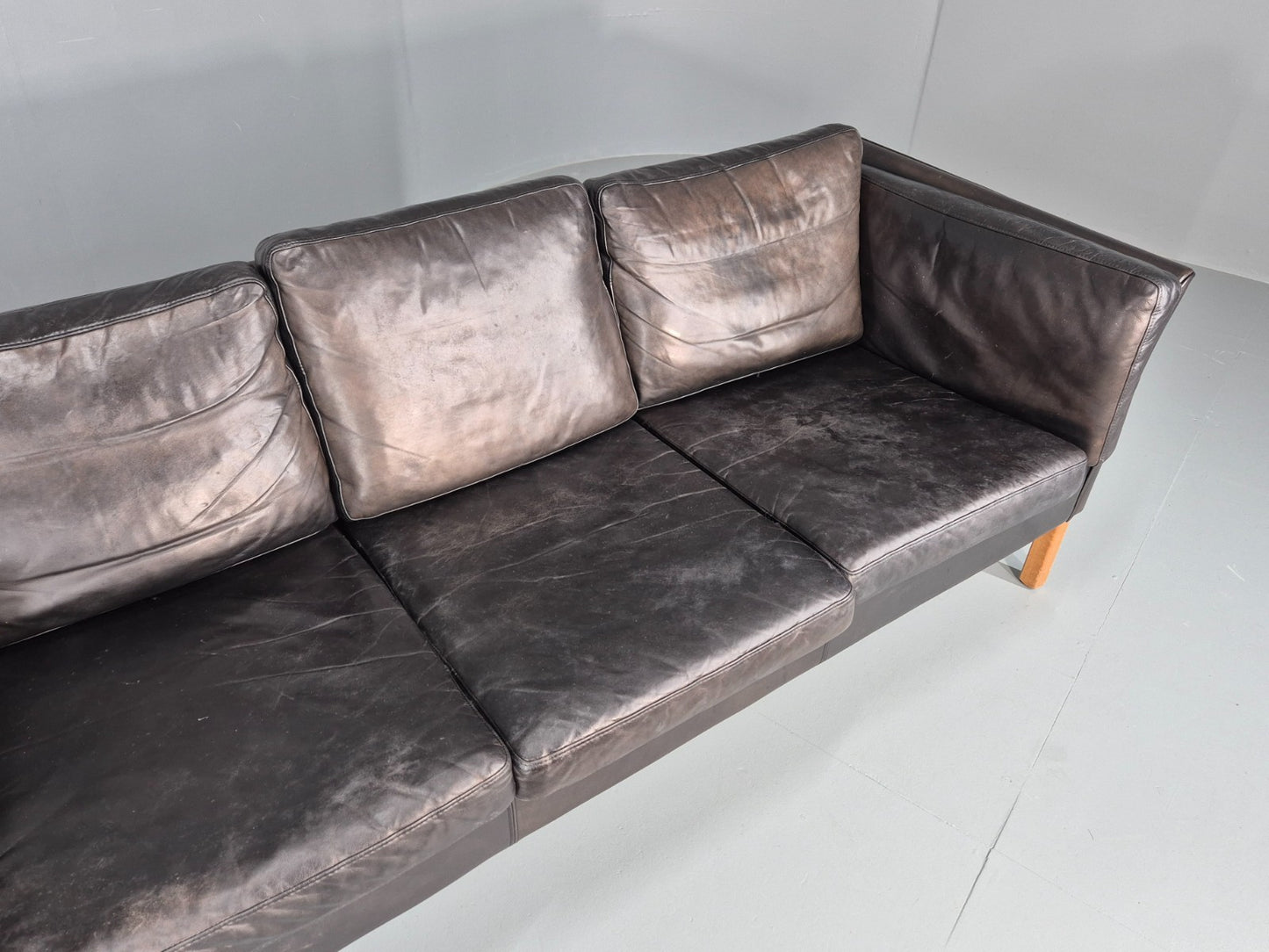 Vintage 3 Seat Sofa Danish Black Leather Vemb MCM Retro 1980s  EB10478 M3SS3