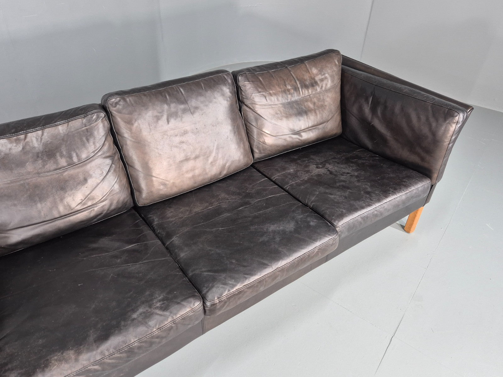 Vintage 3 Seat Sofa Danish Black Leather Vemb MCM Retro 1980s  EB10478 M3SS3