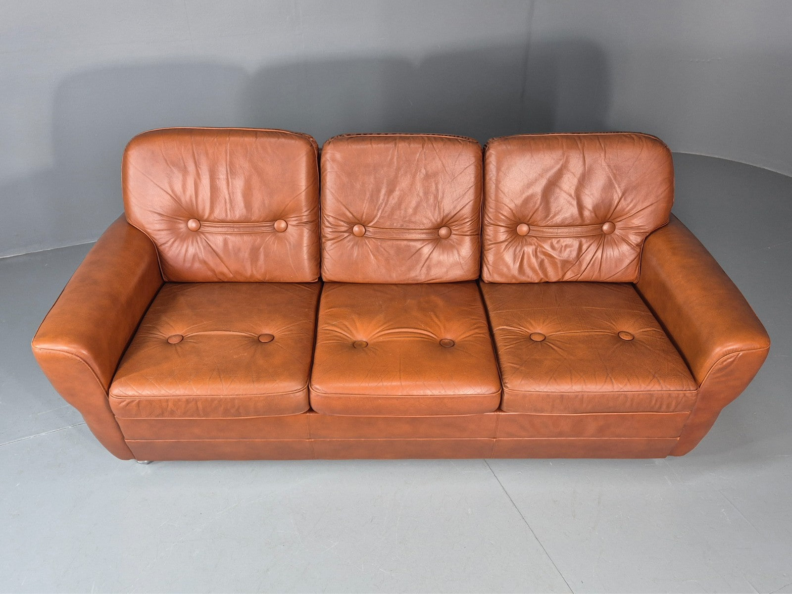 Vintage Danish 3 seater Settee 1970s Danish Tan Leather Retro MCM EB11638 M3SS3