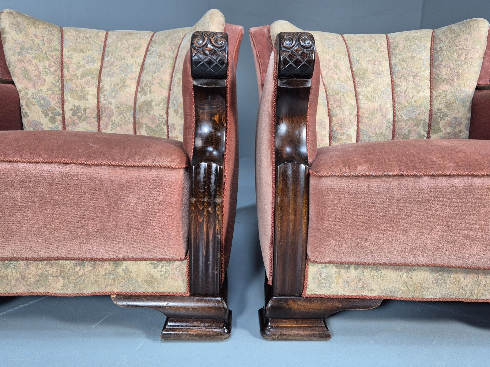 2 Vintage Danish Pink and Cream Art Deco Lounge Chairs 1940s EB9667 VCLO - UKDK FURNITURE