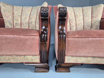 2 Vintage Danish Pink and Cream Art Deco Lounge Chairs 1940s EB9667 VCLO - UKDK FURNITURE