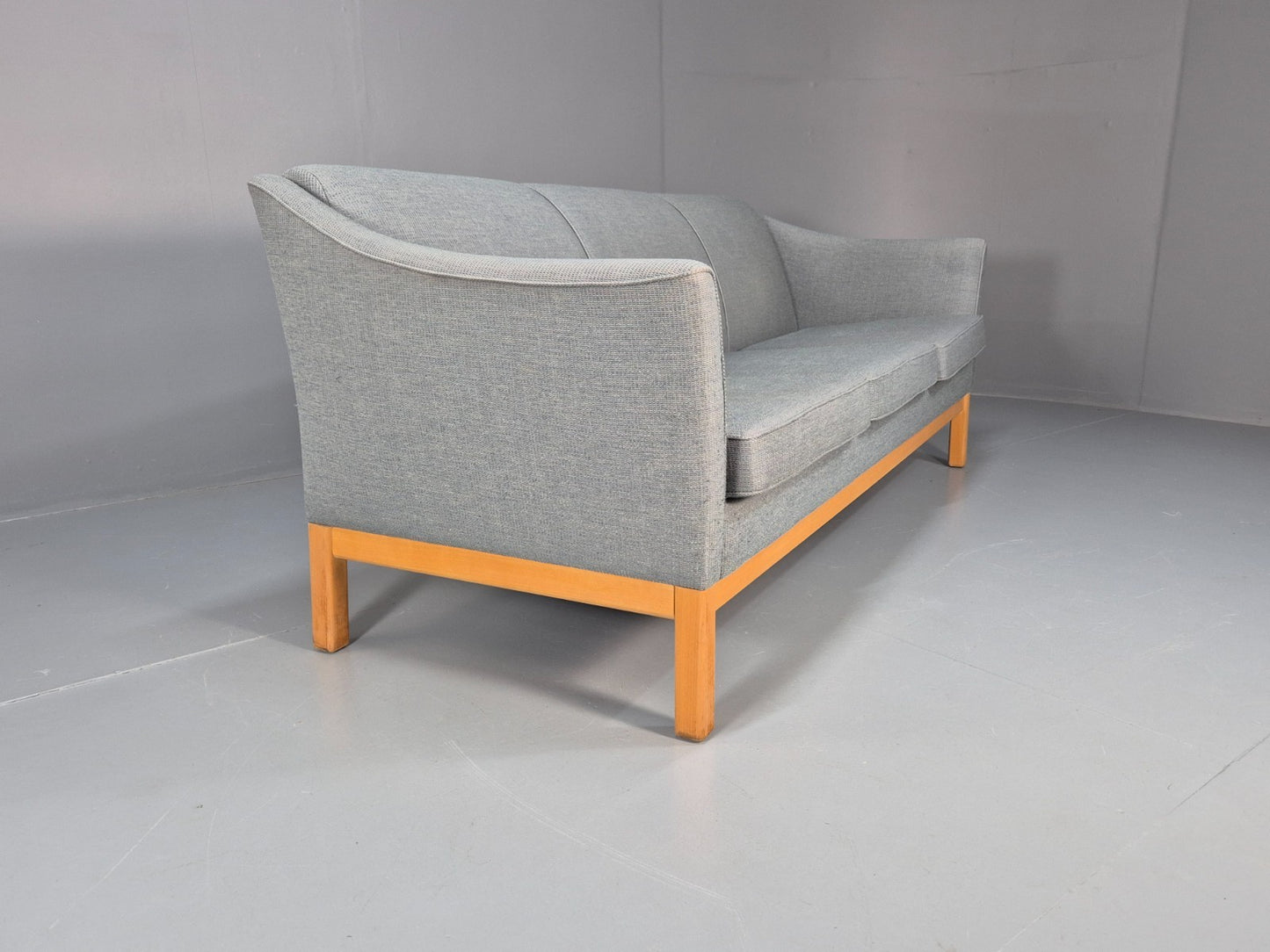 Mid Century Three Seater Sofa Blue wool Oak Base 1980s Retro  EB10398 M3SS9