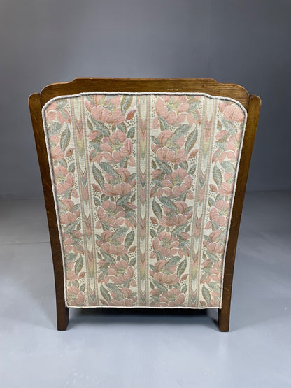 Danish Upholstered Armchair Circa 1930s Oak Framed Floral Retro EB4510 VCAR13