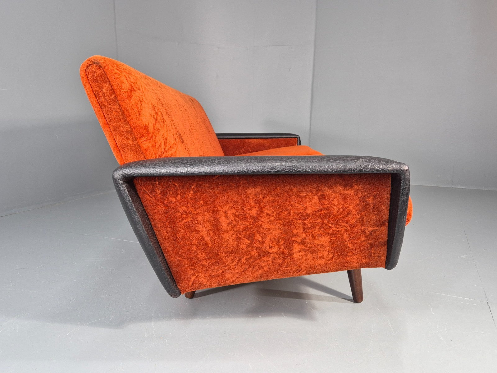 Vintage 3 Seater Sofa Vinyl Orange Velour 1960s Retro Mid Century EB11333 M3SS12