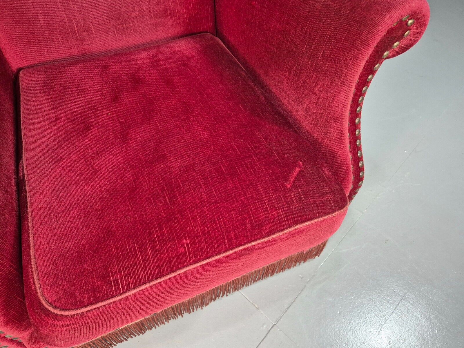 Pair Vintage Danish Wing Back Red Velour Studded Armchairs EB8059 VCLO - UKDK FURNITURE