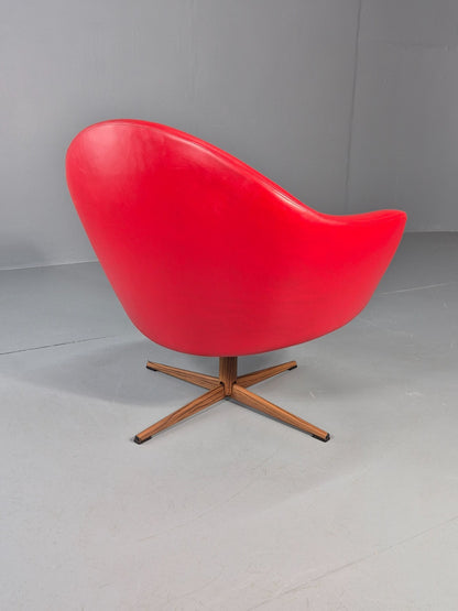 Vintage 1960s Swivel Chair Red Vinyl Grey Cushion Mid Century EB11706 MSWI7