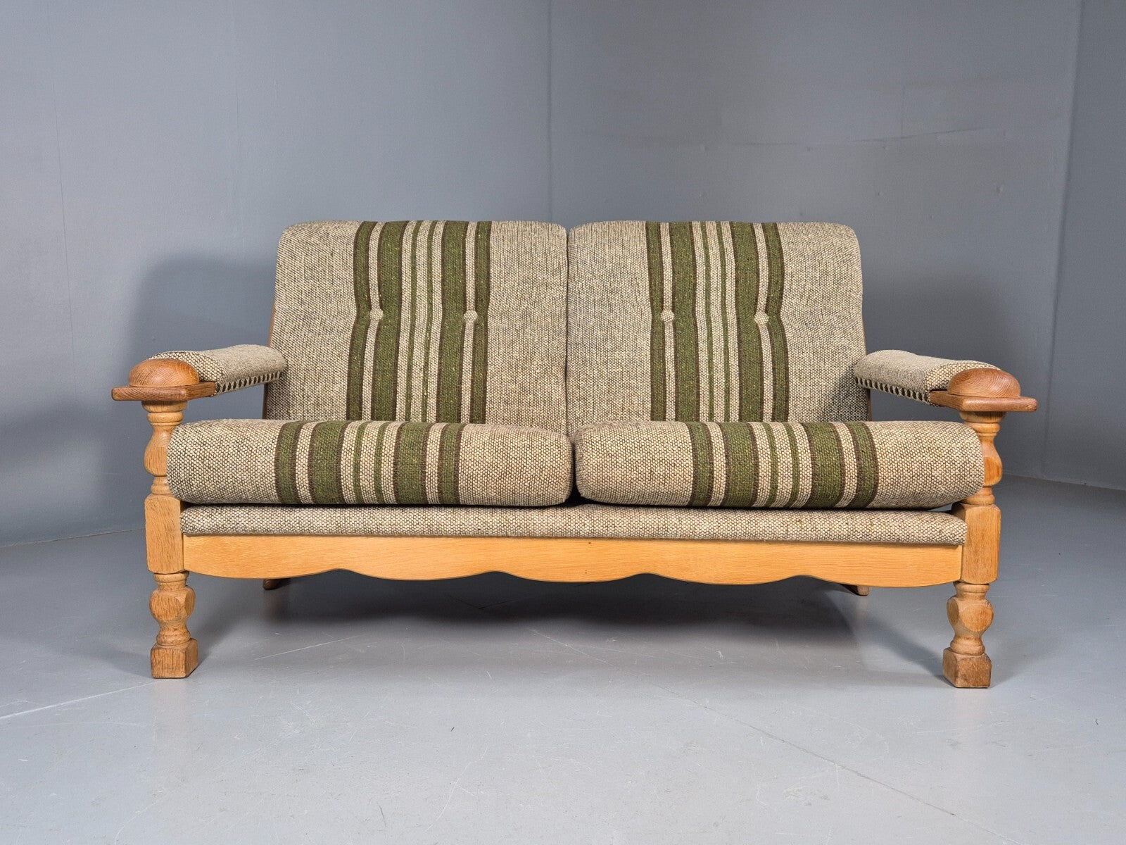 Vintage Kjearnulf Style 2 Seat Sofa 1970s Danish Oak and Wool EB9562 M2SS - UKDK FURNITURE