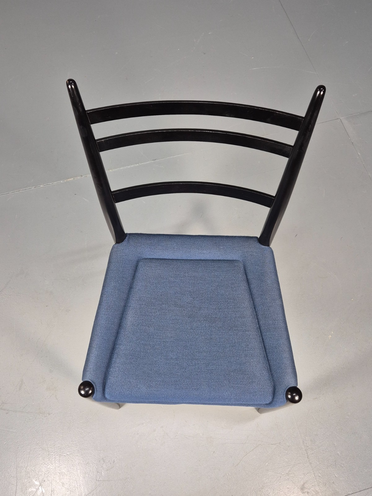 Vintage G Plan Dining Chairs Black Teak Blue Fabric Italian Style EB9488 MDIN - UKDK FURNITURE
