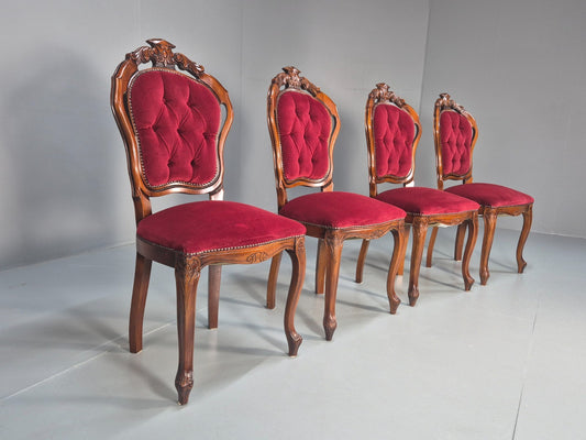 4 Rococo Saloon Chairs Vintage Reproductions Red Velour 1980s EB10691 VDIN1