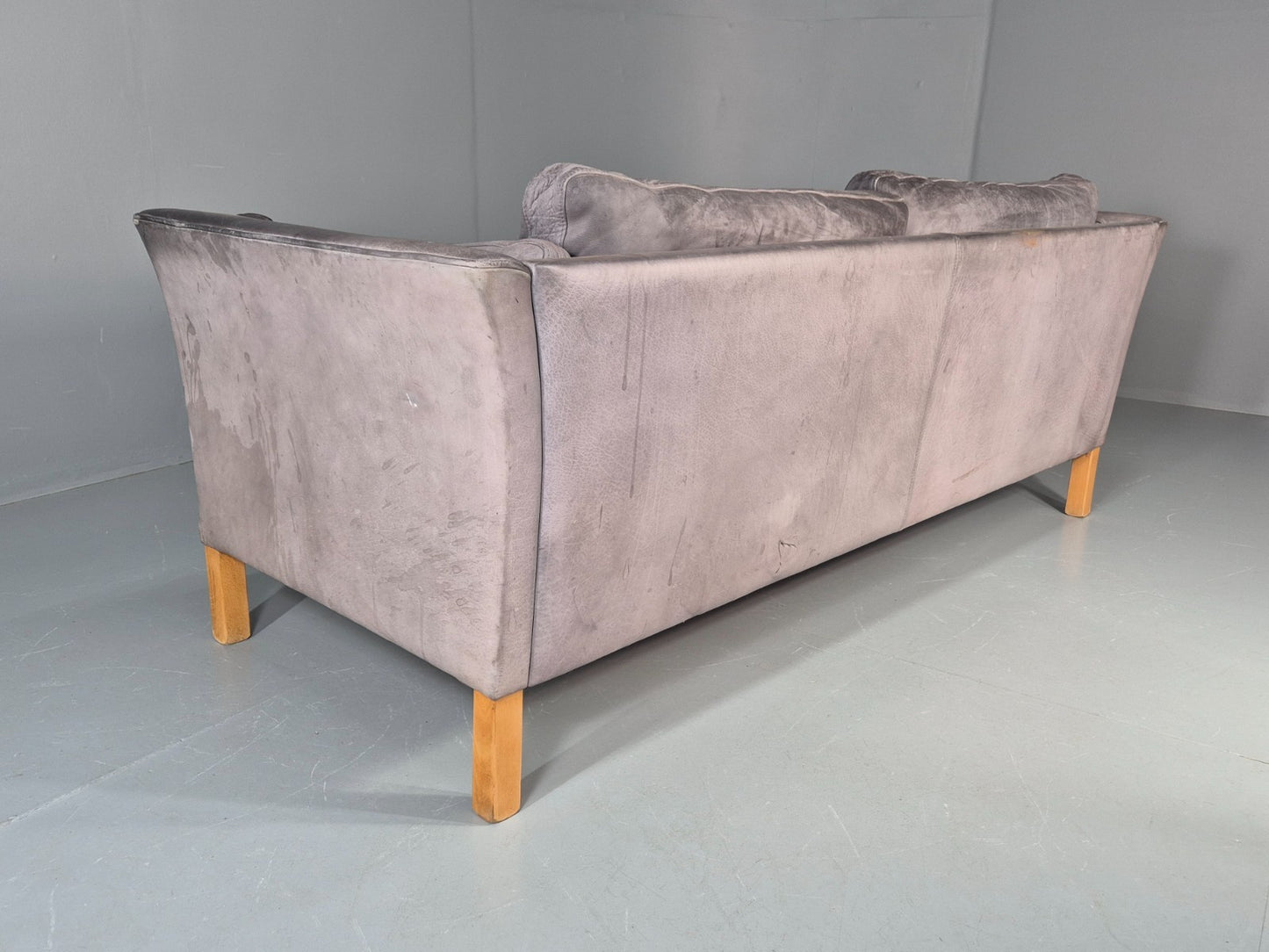Vintage Mogens Hansen 2.5 Seat Settee Grey Leather 1980s Retro EB11644 M3SS19