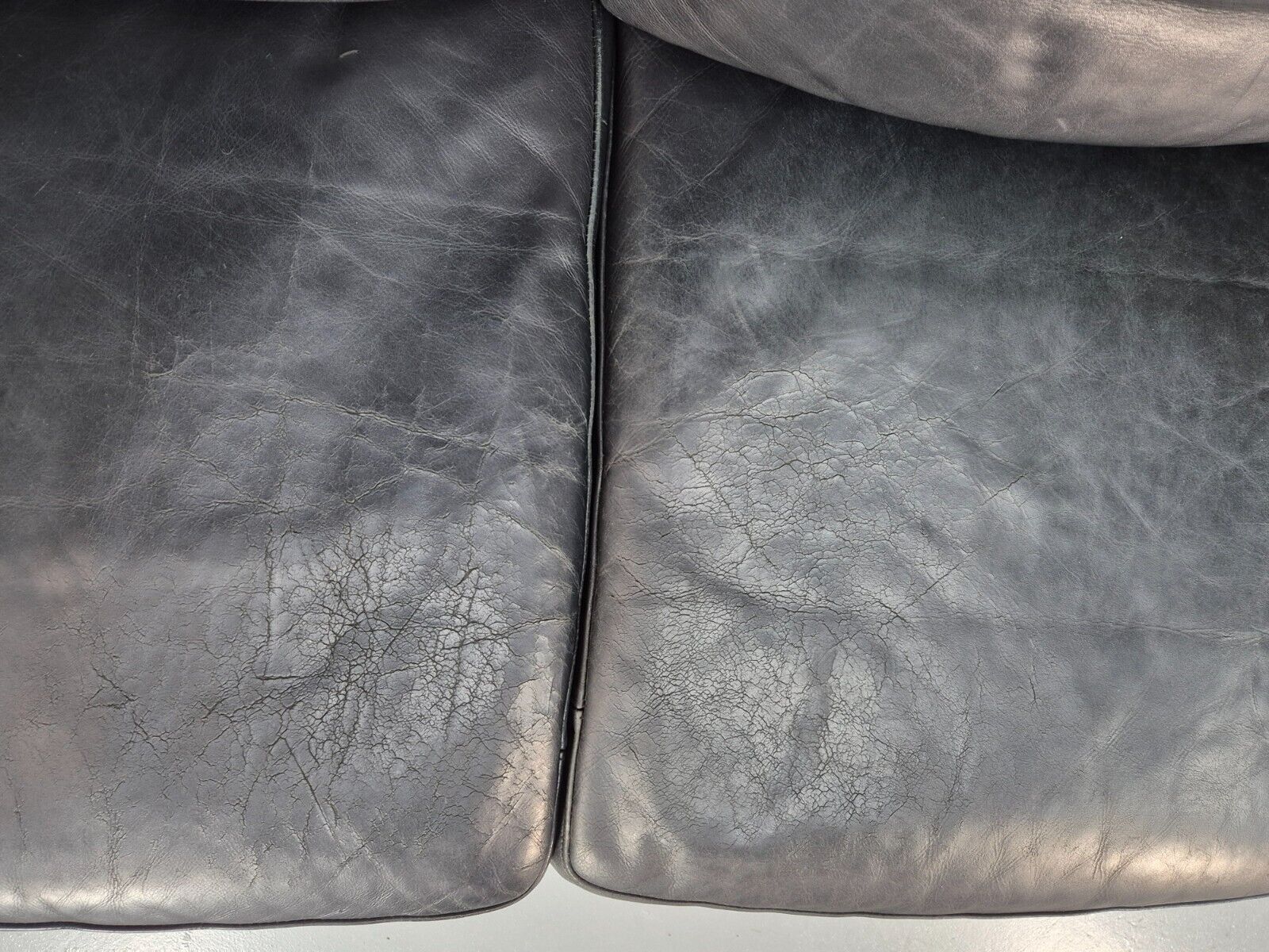 Vintage Danish 3 Seat Sofa Black leather Wood Frame Retro 1980s MCM EB8698 M3SS - UKDK FURNITURE
