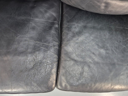 Vintage Danish 3 Seat Sofa Black leather Wood Frame Retro 1980s MCM EB8698 M3SS - UKDK FURNITURE