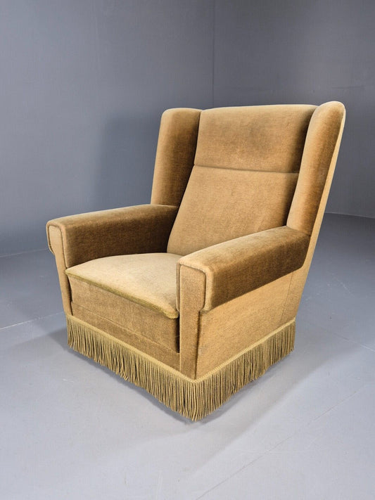 Vintage Danish Mid Century Lounge Chair Green Velour and Tassels MCM EB9041 MNOR - UKDK FURNITURE