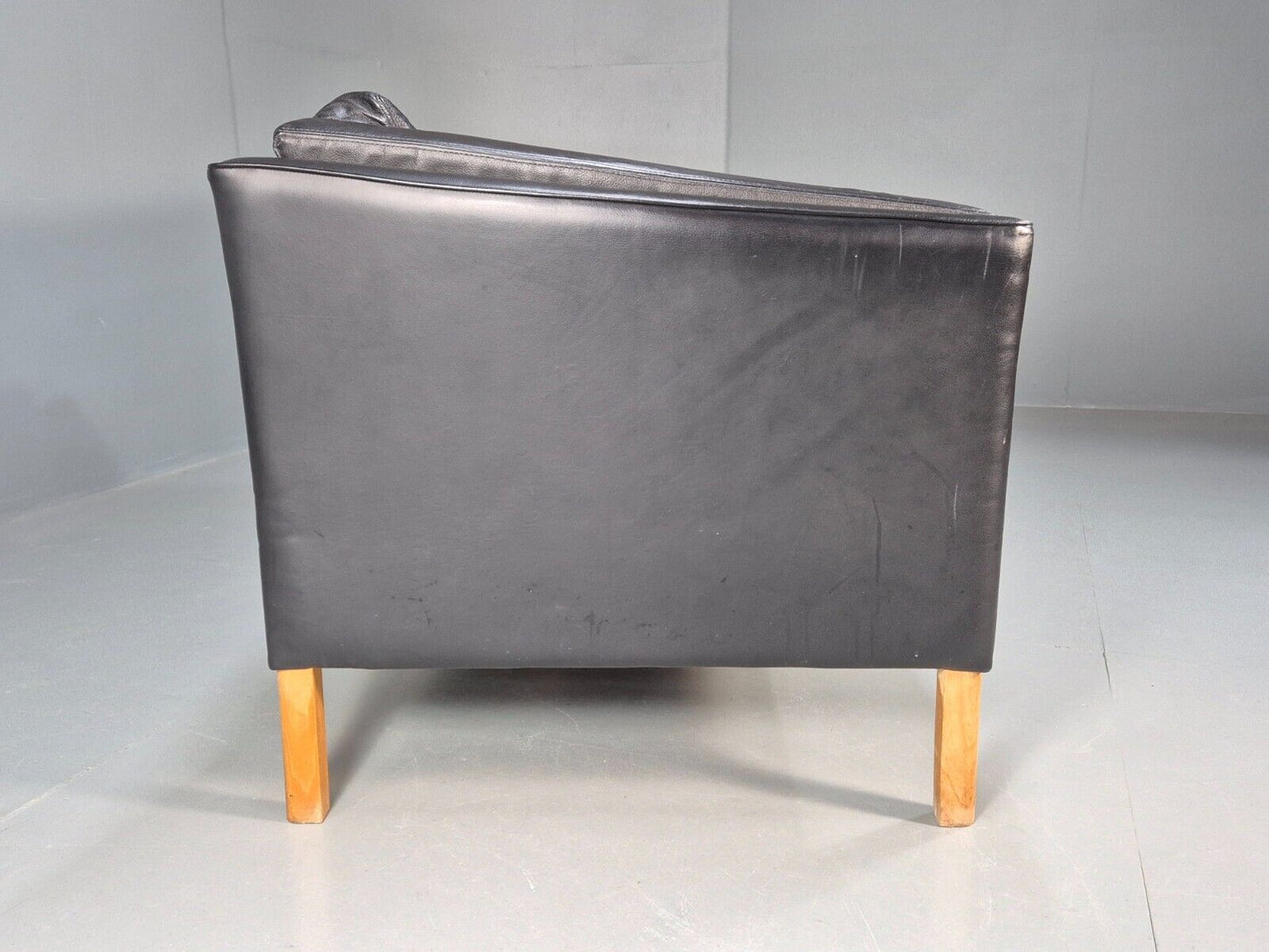Vintage Danish 2 Seat Sofa Black Leather 1980s Retro MCM EB8697 M2SS - UKDK FURNITURE
